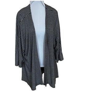 LuLaRoe Women's Large Black Grey Striped Ribbed Knit Open Front Cardigan Sweater